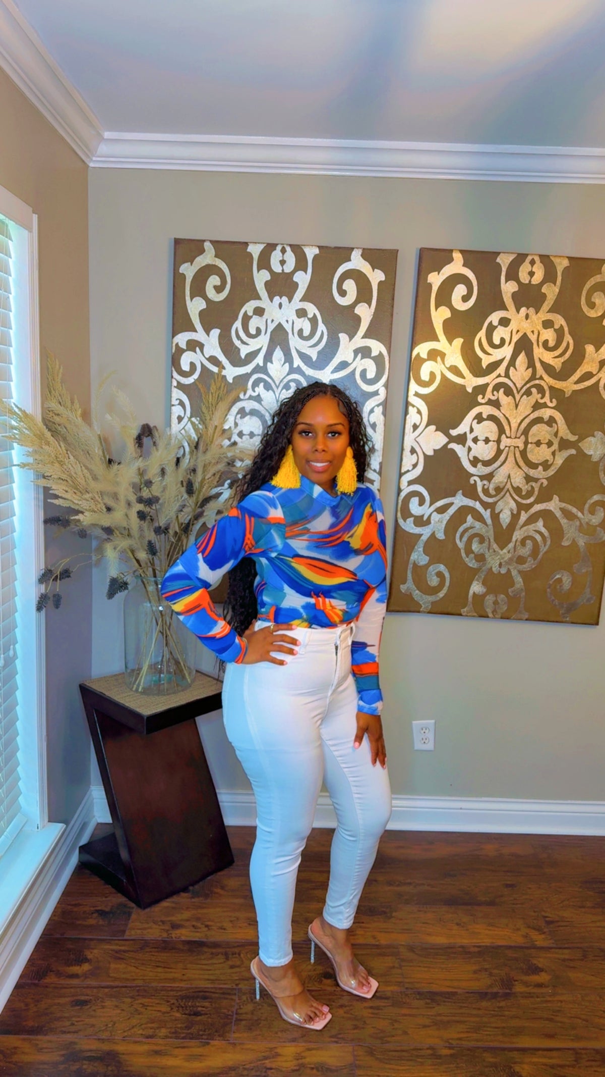 Blue Abstract Mesh Top